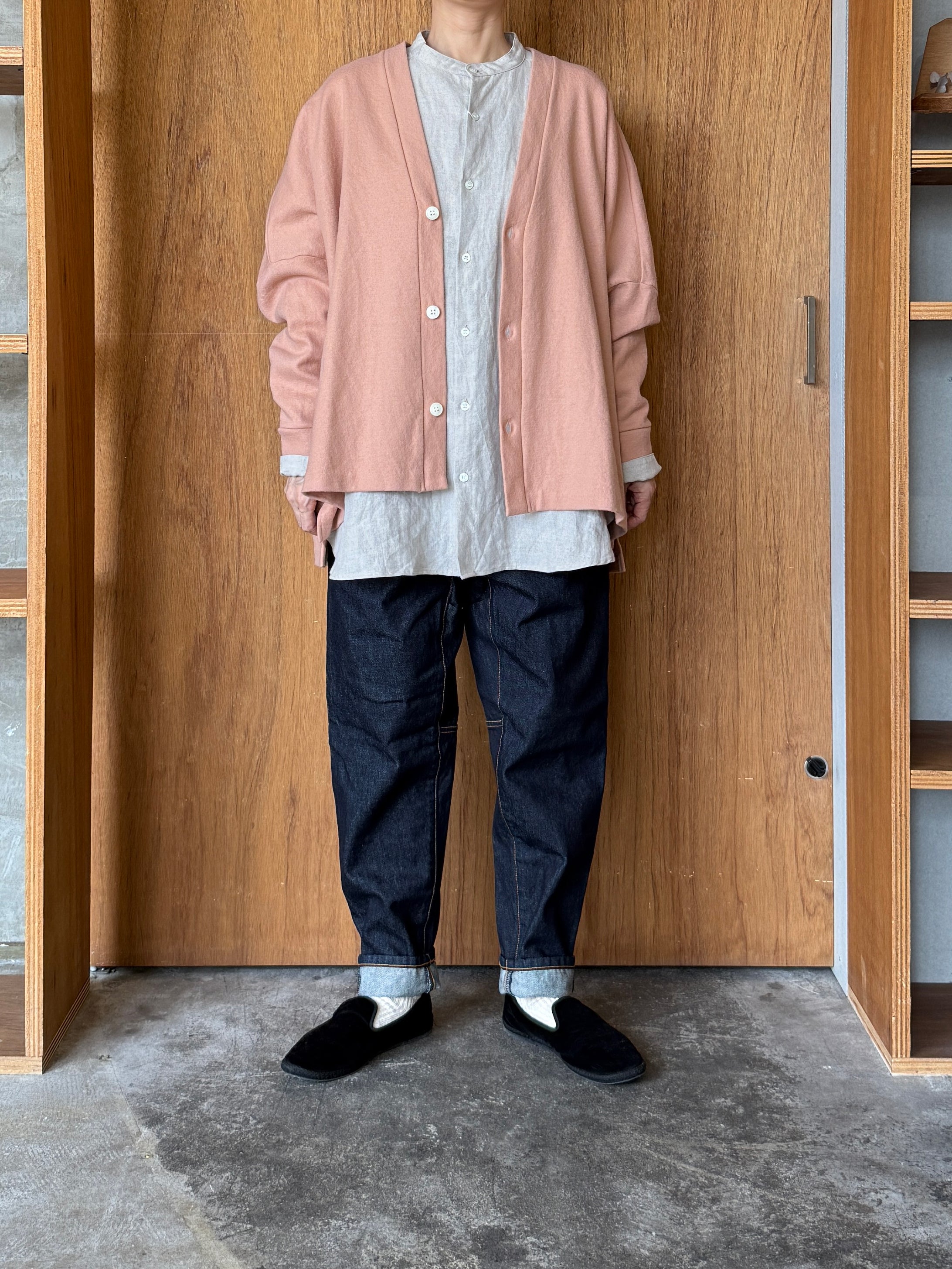 UNIVERSAL TISSU / ウール圧縮 ワイドカーディガン（スモーキーピンク）