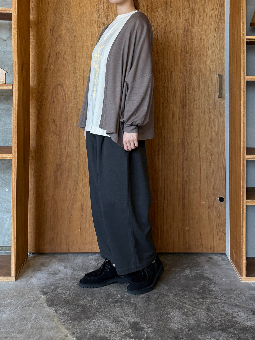 UNIVERSAL TISSU / ウォッシャブルウール天竺 ワイドカーディガン（モカ）