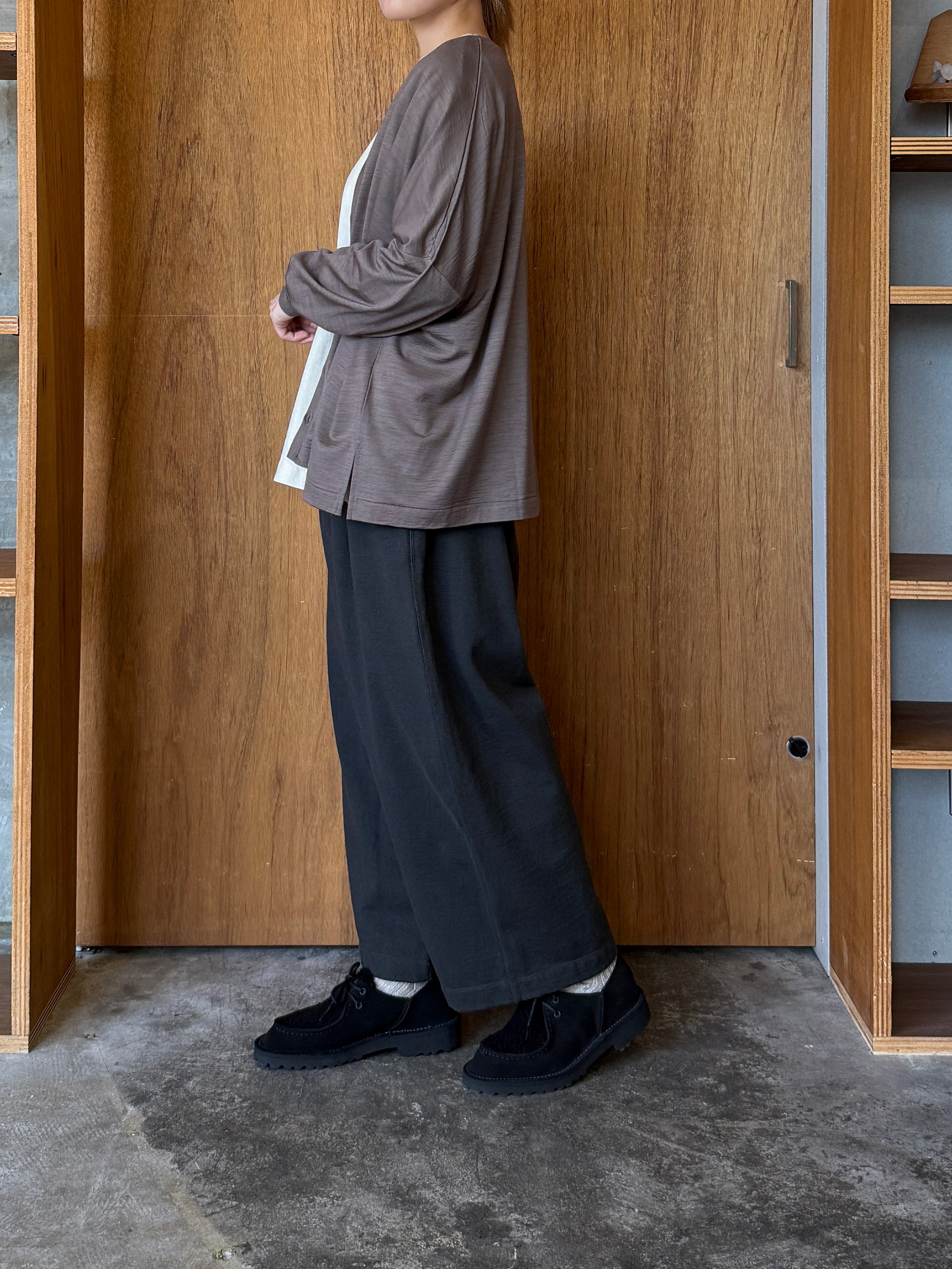 UNIVERSAL TISSU / ウォッシャブルウール天竺 ワイドカーディガン（モカ）