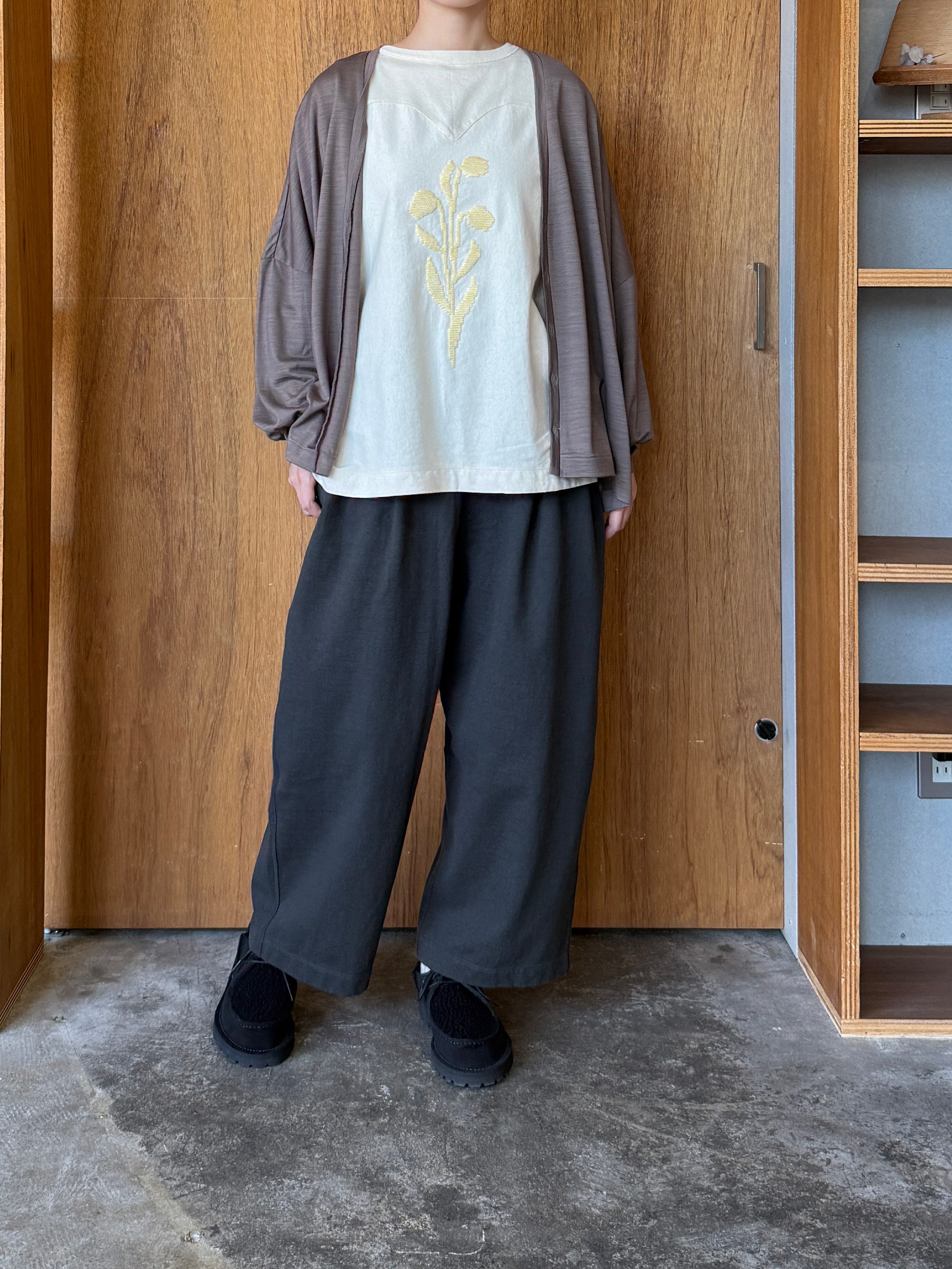 UNIVERSAL TISSU / ウォッシャブルウール天竺 ワイドカーディガン（モカ）