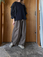 TISSU / フレンチリネン 東炊きストライプ ギャザータックPT（モカ）