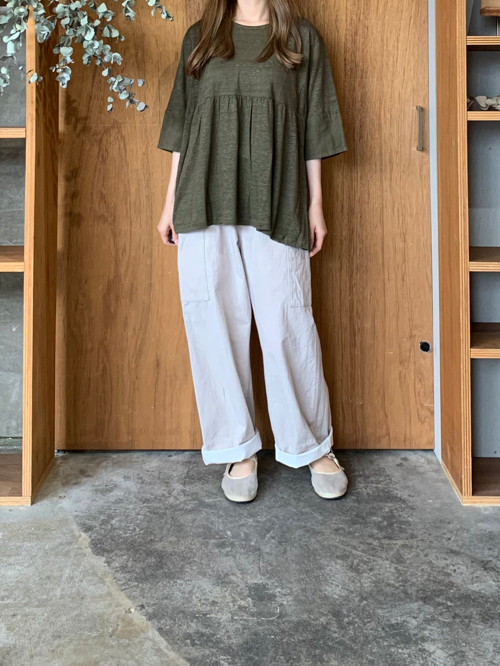 Vlas Blomme / Tight Tension Linen 天竺 切替えギャザープルオーバー