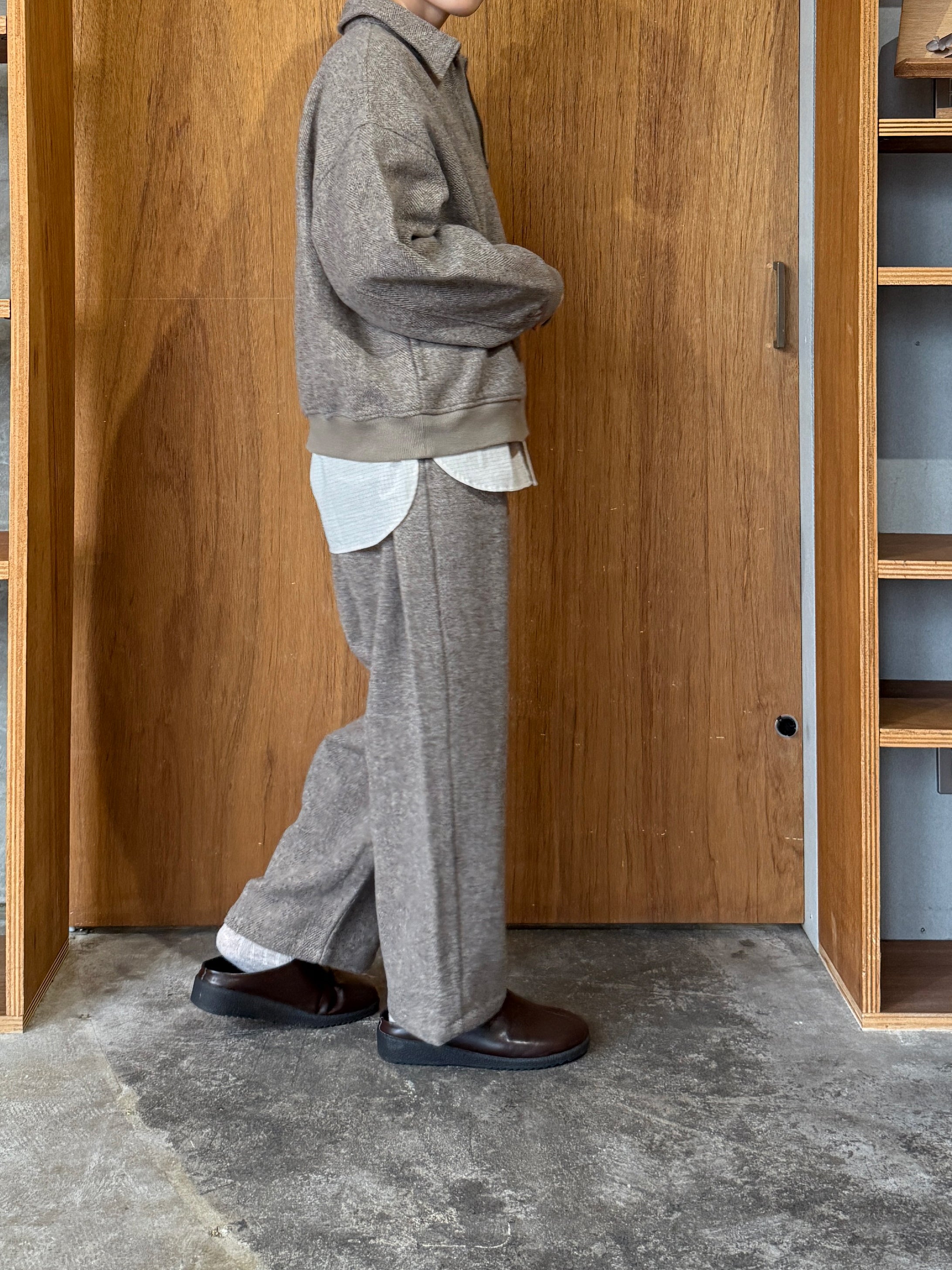 TISSU / オリジナルウールヘリンボン ハーフジップブルゾン（ベージュヘリンボン）