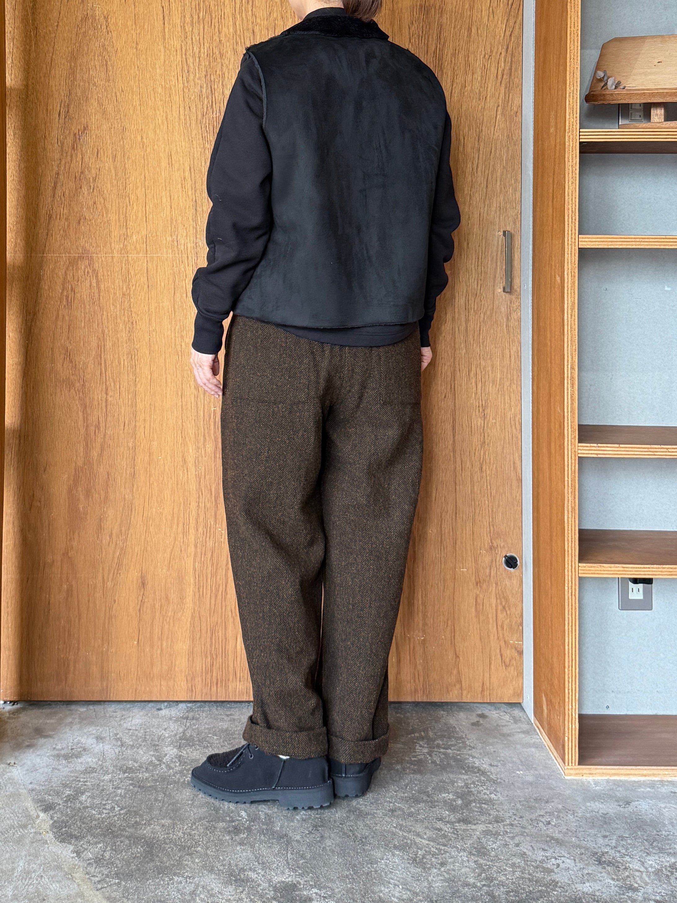 TISSU / オリジナルウールヘリンボン タックストレートPT（ブラウンヘリンボン）