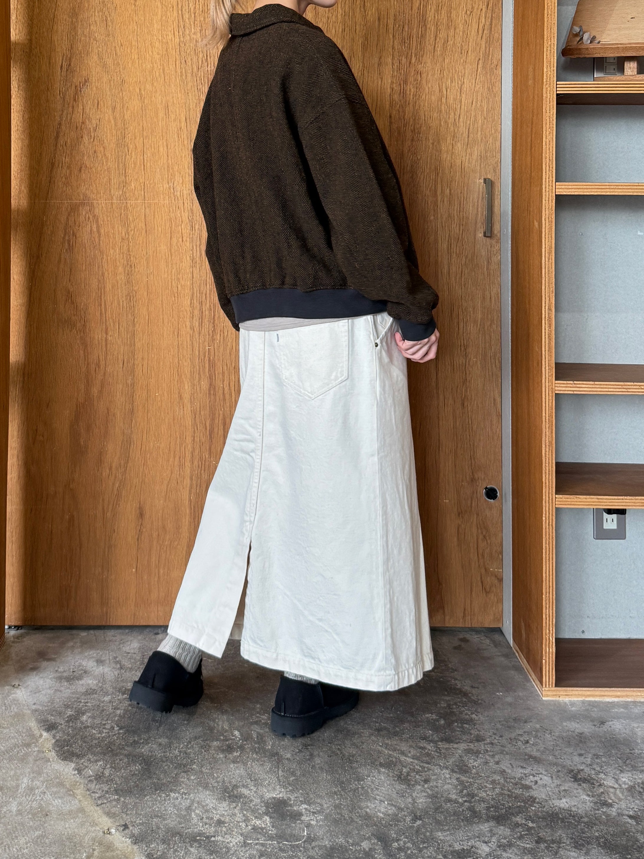 TISSU / オリジナルウールヘリンボン ハーフジップブルゾン（ブラウンヘリンボン）