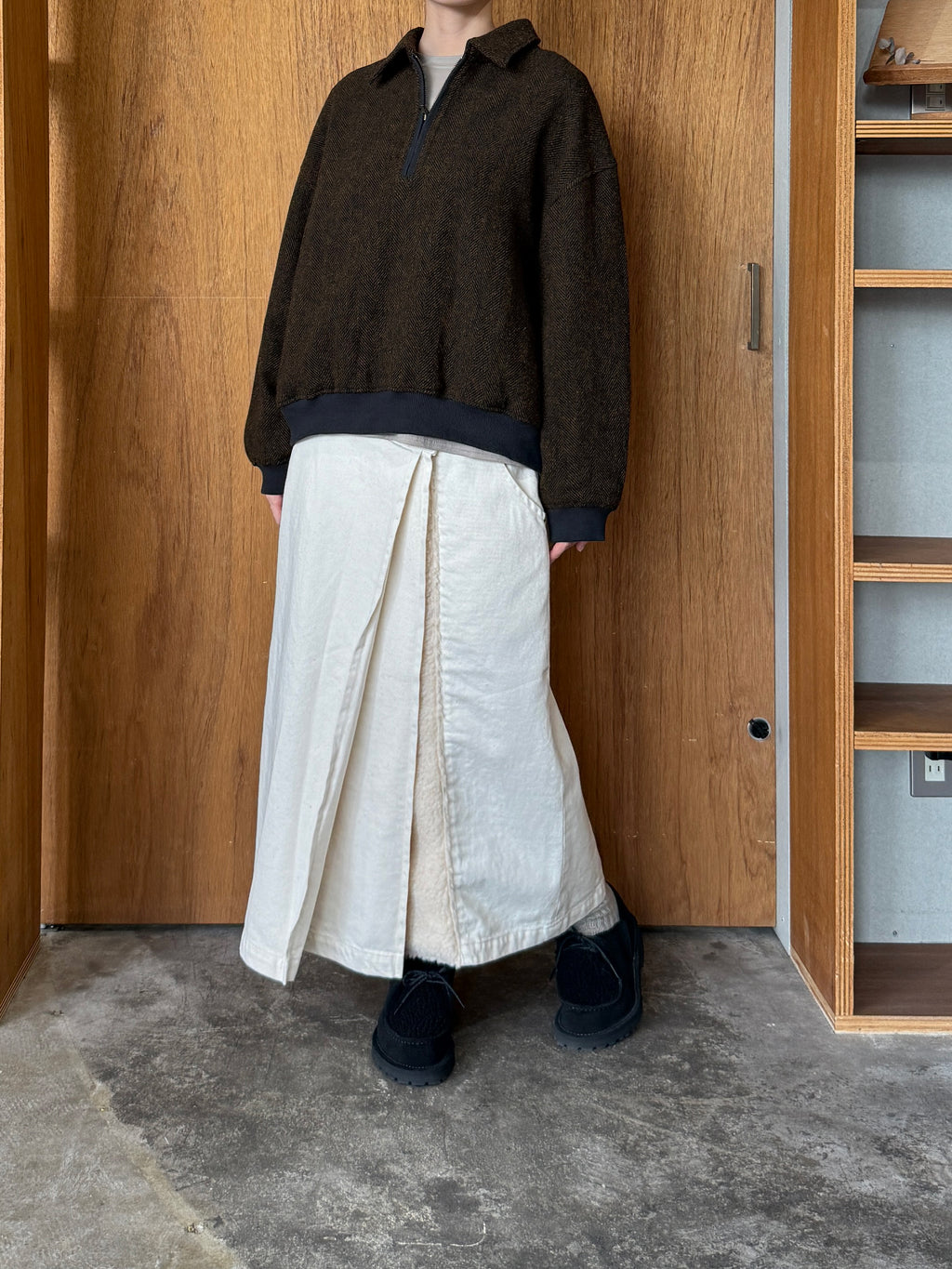 TISSU / オリジナルウールヘリンボン ハーフジップブルゾン（ブラウンヘリンボン）