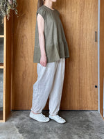 Vlas Blomme / Linen Plainstitch シルケット 裾切替え フレンチスリーププルオーバー (Olive)