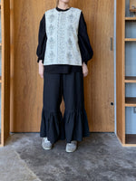 UNIVERSAL TISSU /  綿麻起毛ツイル ギャザースリーブブラウス（クロ）