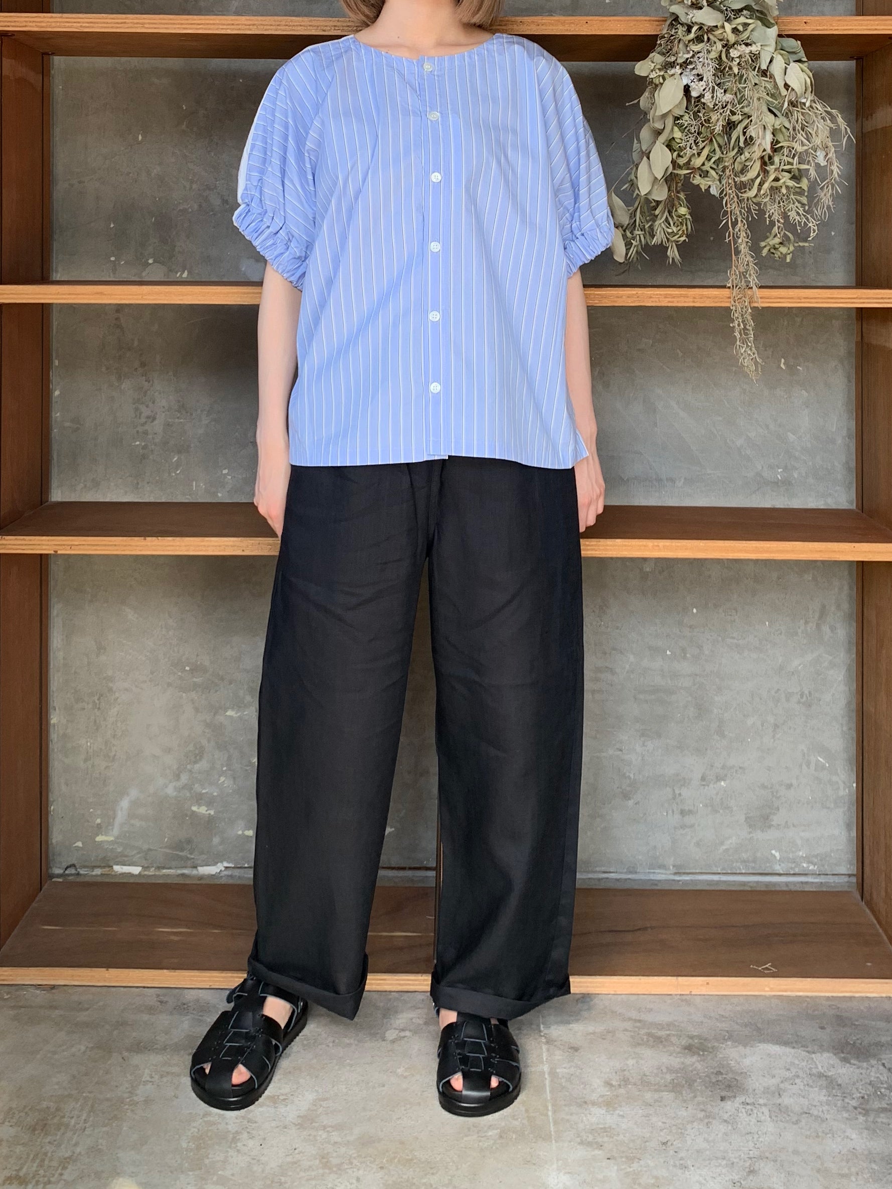 【SALE】UNIVERSAL SEVEN  / ストライプ × ストライプコンボ ギャザースリープBL（シロ 無地 × ストライプ）