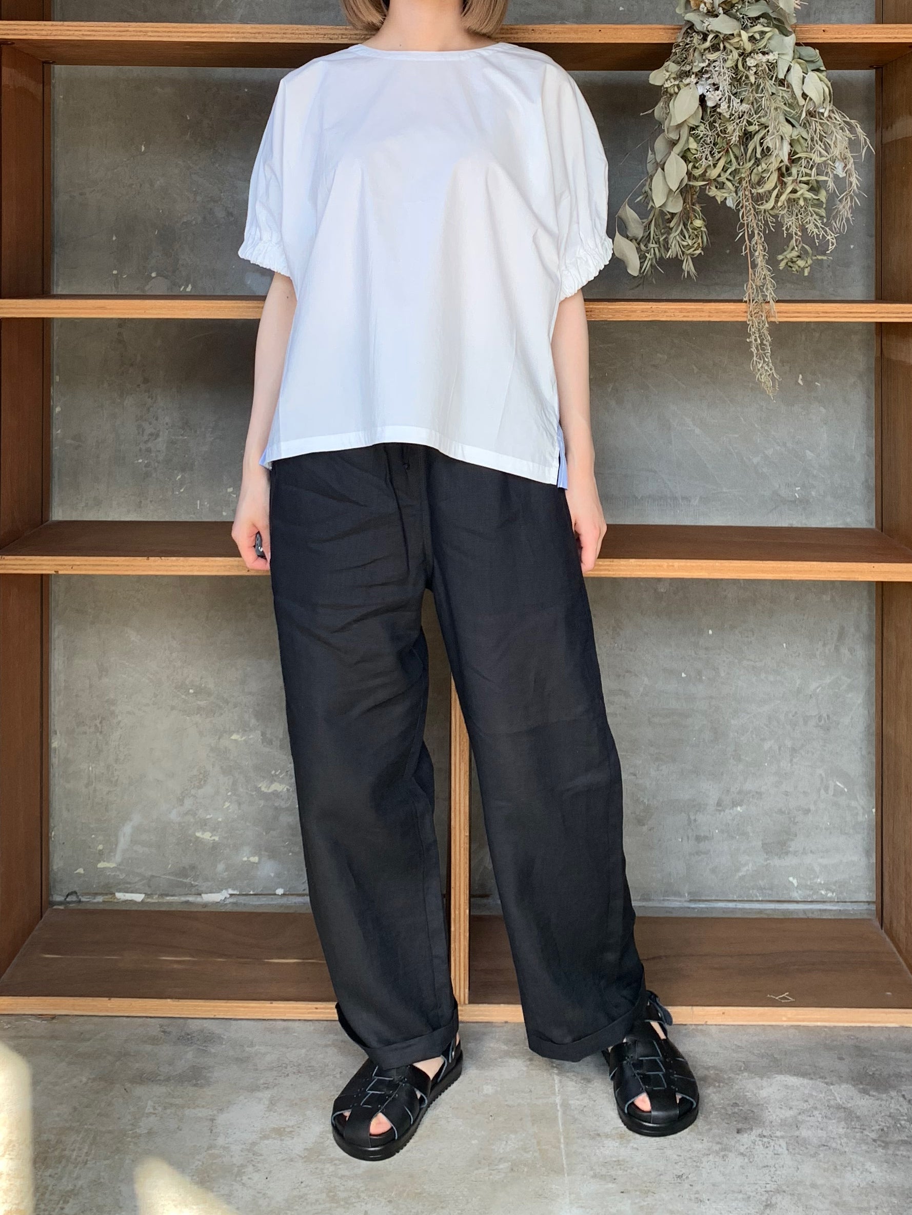 【SALE】UNIVERSAL SEVEN  / ストライプ × ストライプコンボ ギャザースリープBL（シロ 無地 × ストライプ）