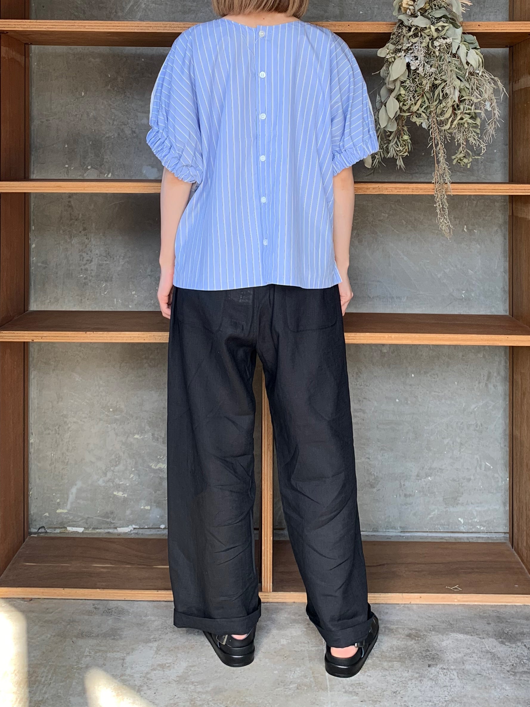 【SALE】UNIVERSAL SEVEN  / ストライプ × ストライプコンボ ギャザースリープBL（シロ 無地 × ストライプ）
