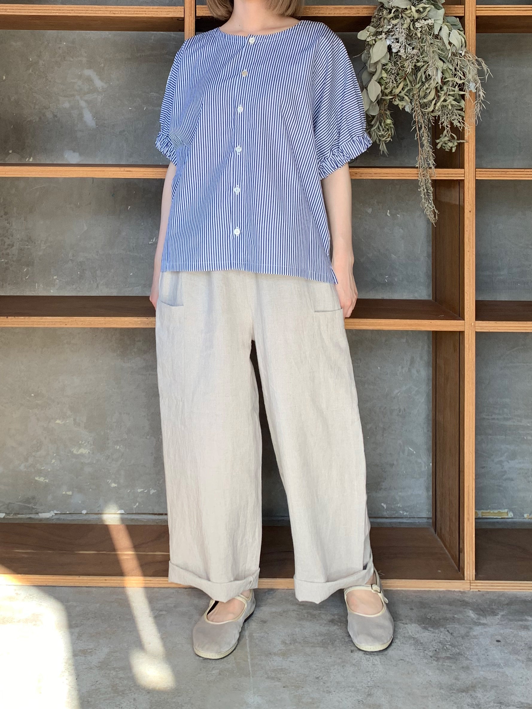 【SALE】UNIVERSAL SEVEN / ストライプ × ストライプコンボ ギャザースリープBL（ブルーストライプ）