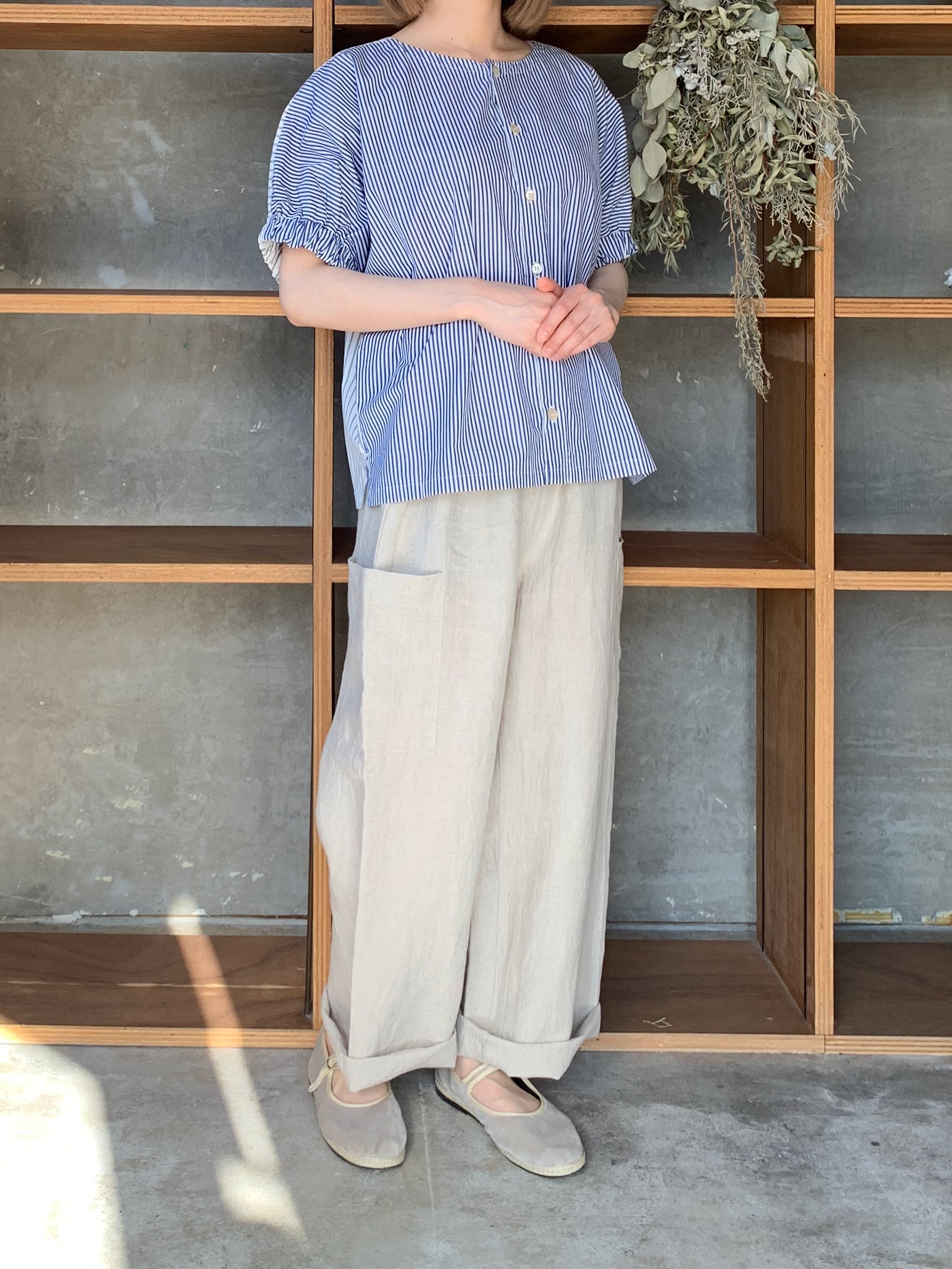 【SALE】UNIVERSAL SEVEN / ストライプ × ストライプコンボ ギャザースリープBL（ブルーストライプ）