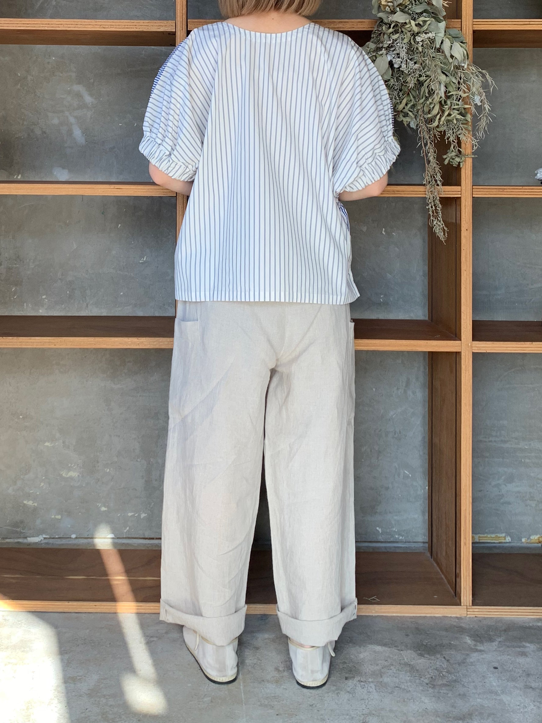 【SALE】UNIVERSAL SEVEN / ストライプ × ストライプコンボ ギャザースリープBL（ブルーストライプ）