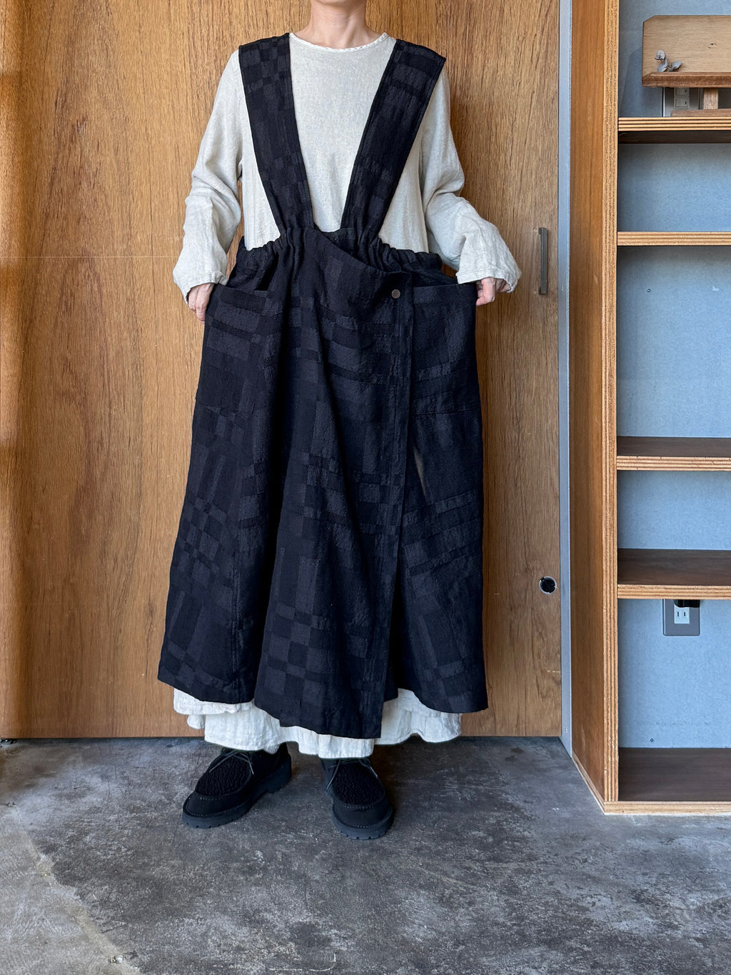 Vlas Blomme / Ombre Check 2Wayラップスカート(Charcoal)