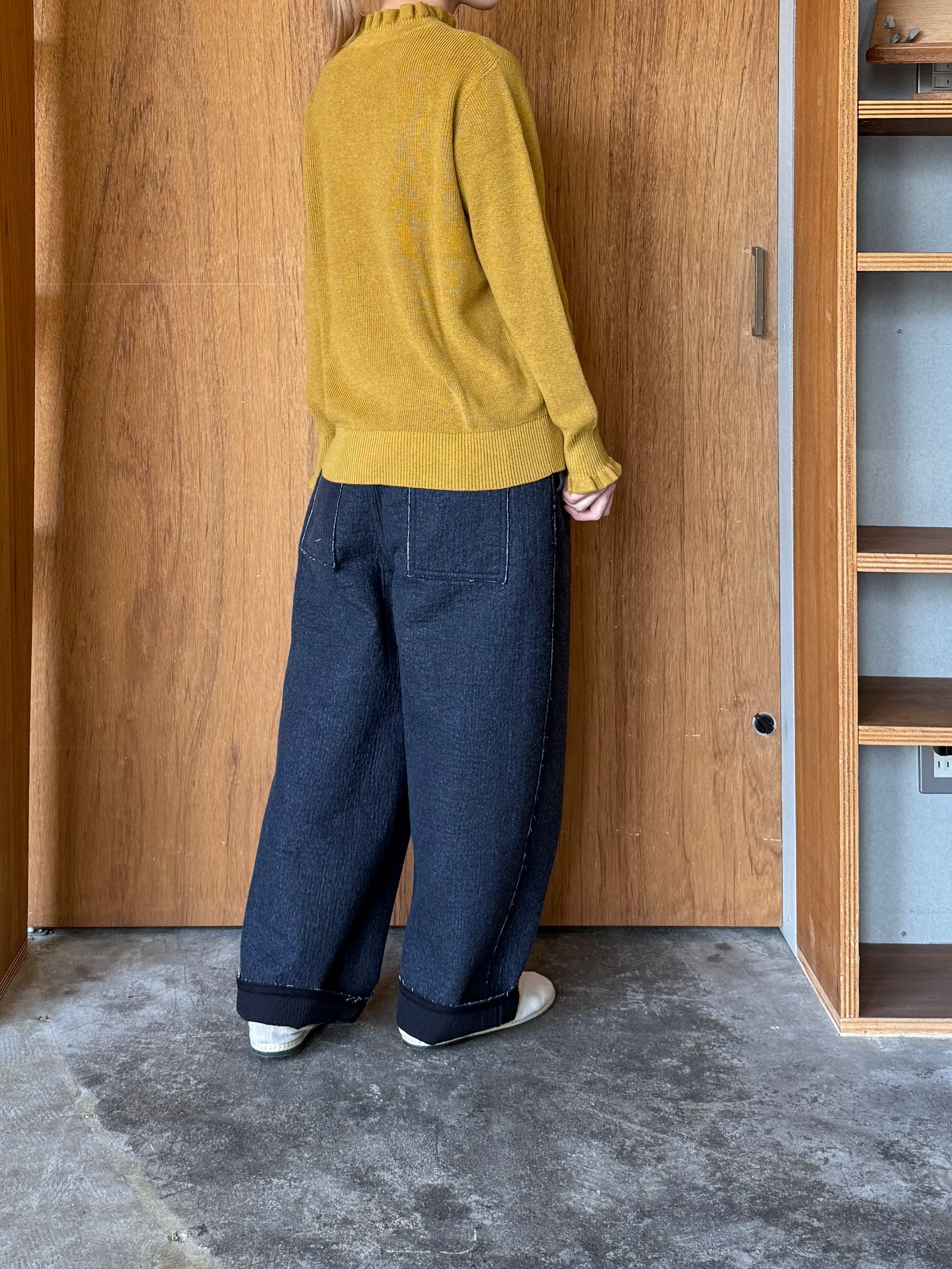 qiri / Denim fleece needle punch curve pants (ネイビー)