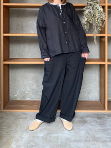 【SALE】TISSU / フレンチリネン ノーカラーシャツ（クロ）