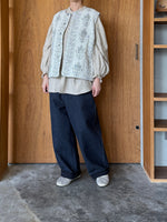 qiri / Denim fleece needle punch curve pants (ネイビー)