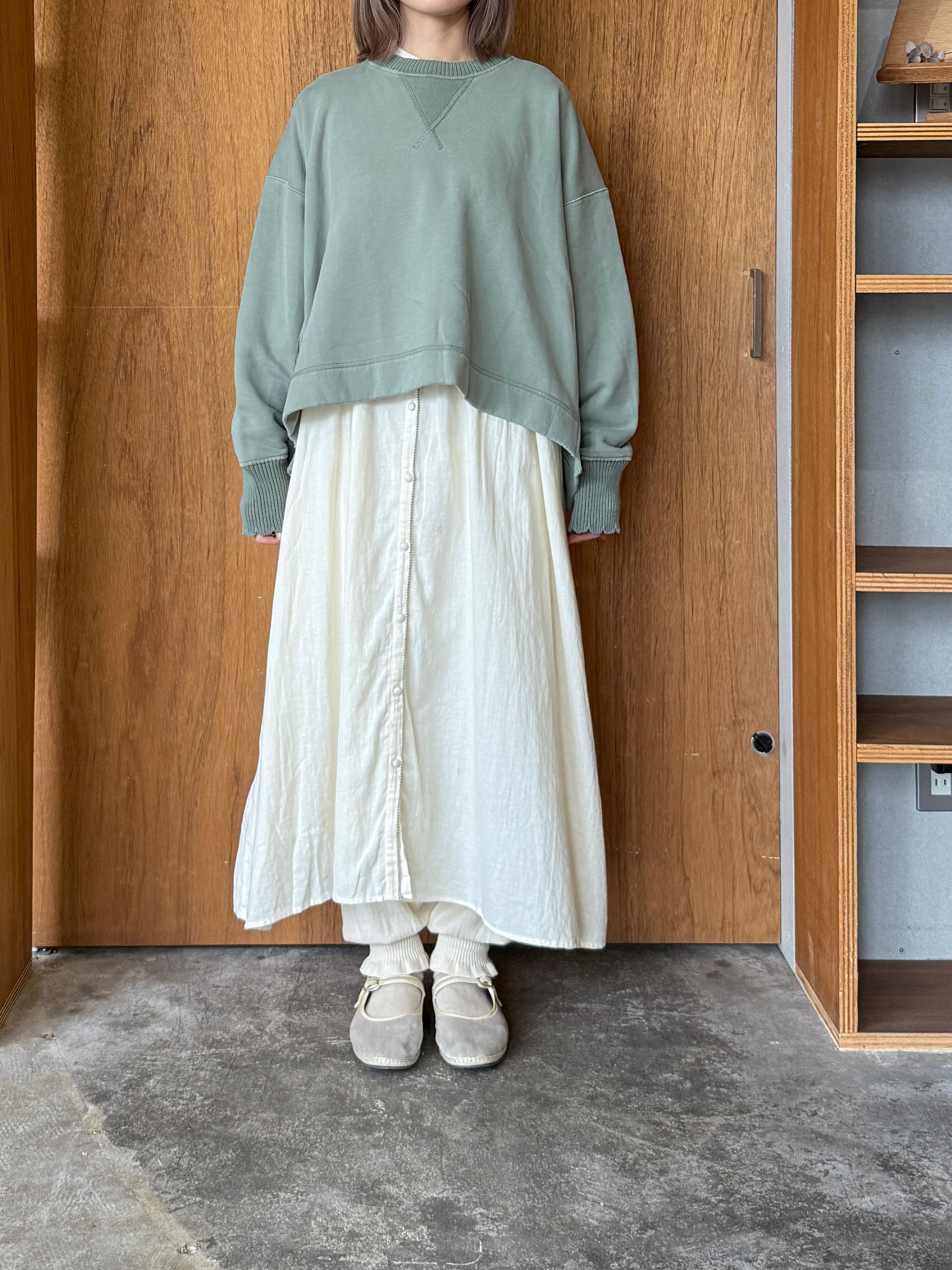 tumugu / コットン裏起毛×ニット プルオーバー（MINT）