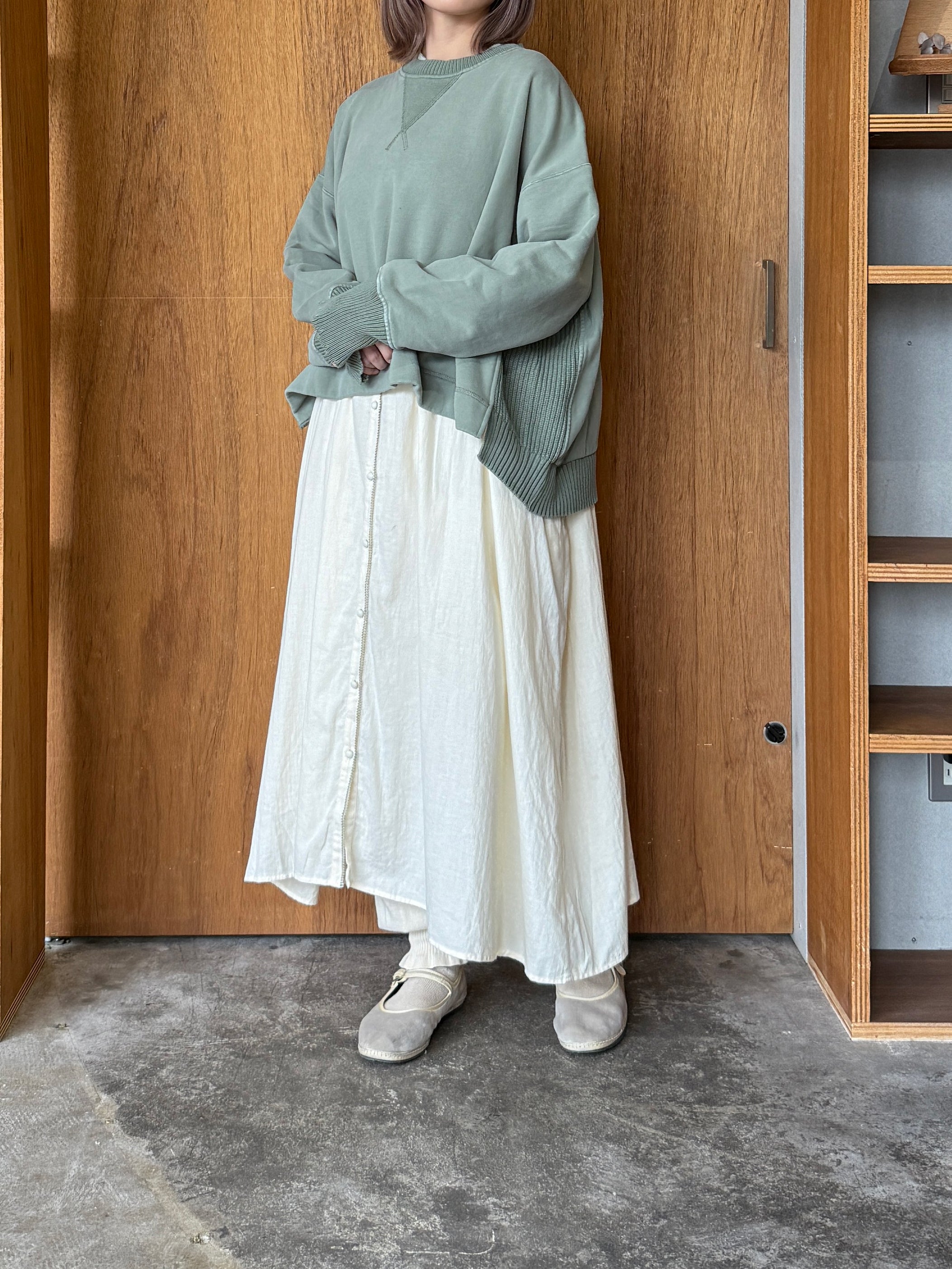 tumugu / コットン裏起毛×ニット プルオーバー（MINT）