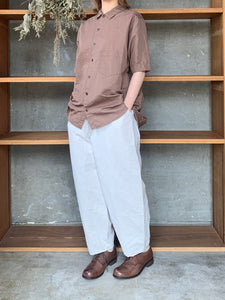 Vlas Blomme / Cotton Ramie Poplin　半袖シャツ(Olive)