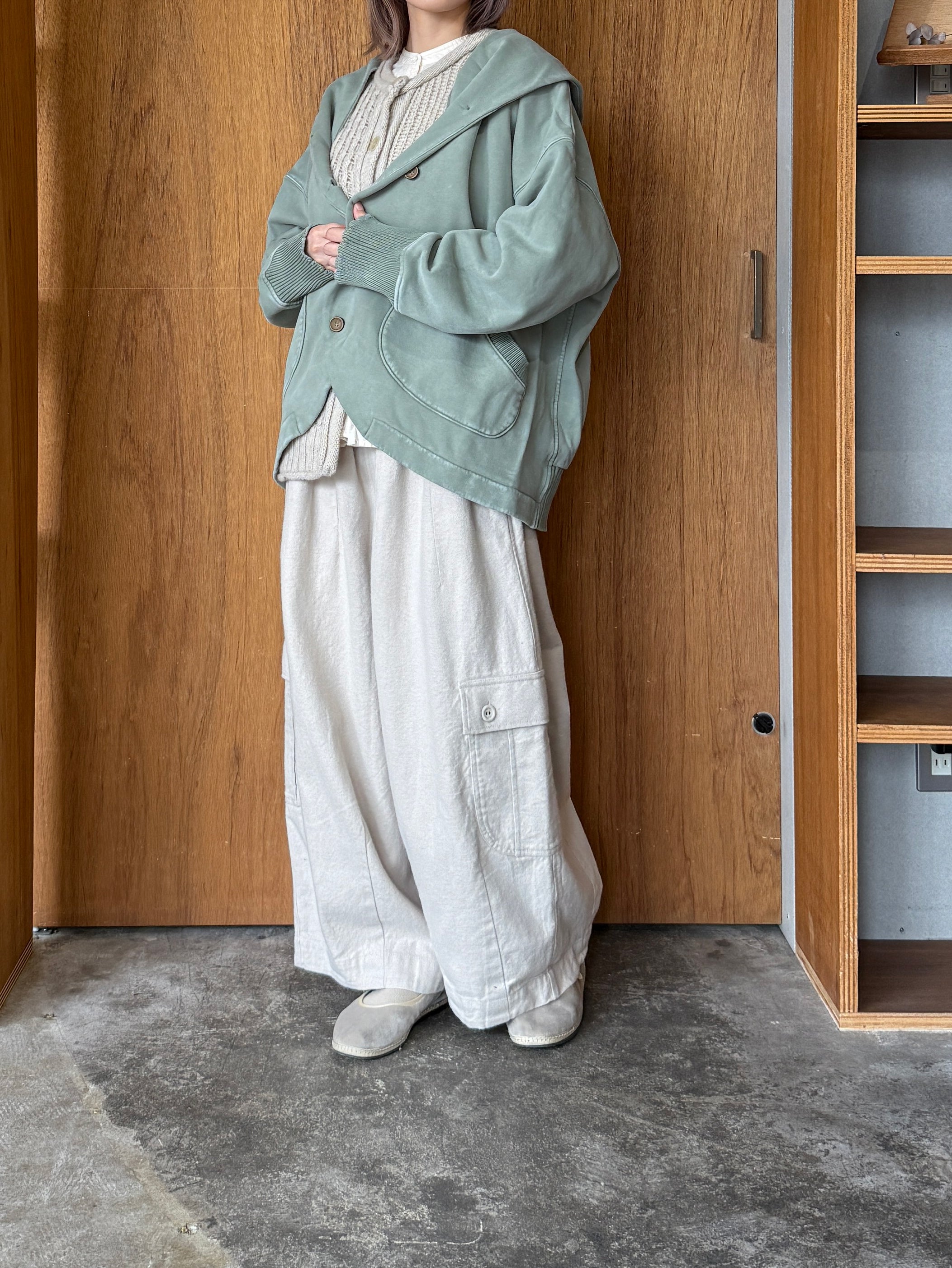 tumugu / コットン裏起毛×ニット ジャケット（MINT）