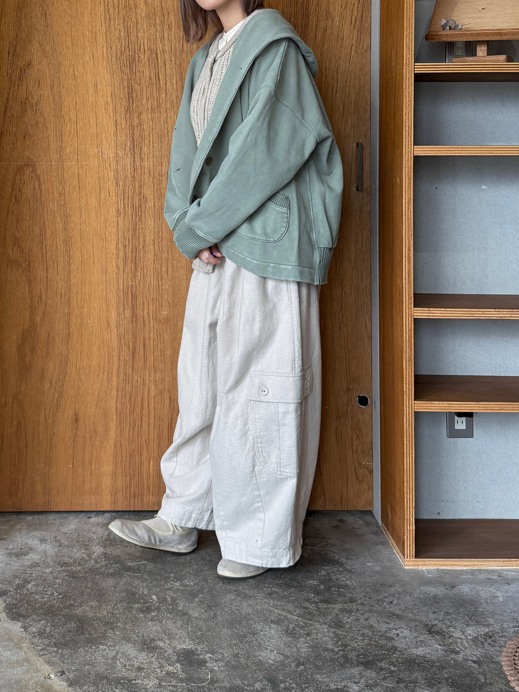 tumugu / コットン裏起毛×ニット ジャケット（MINT）