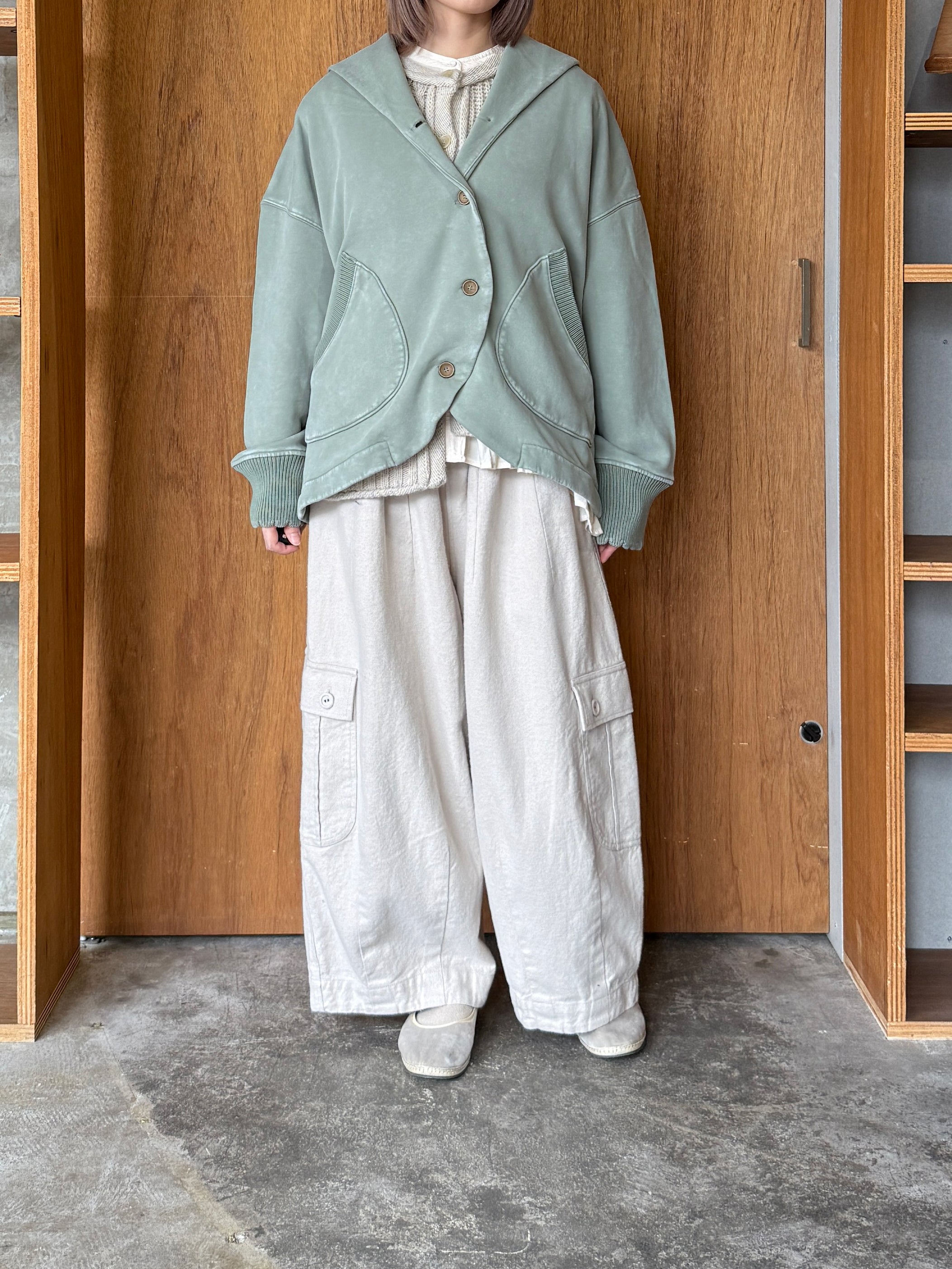 tumugu / コットン裏起毛×ニット ジャケット（MINT）