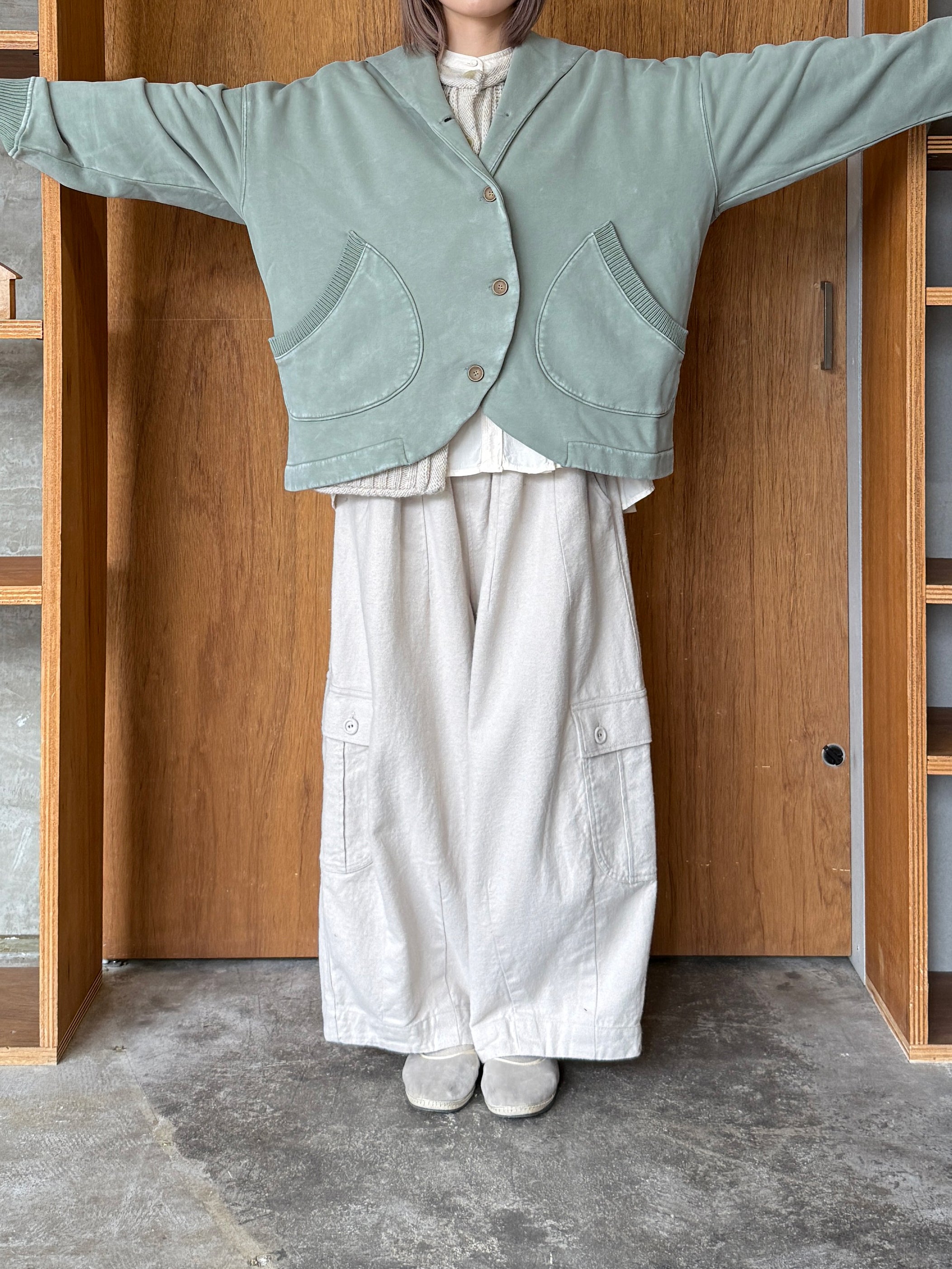 tumugu / コットン裏起毛×ニット ジャケット（MINT）