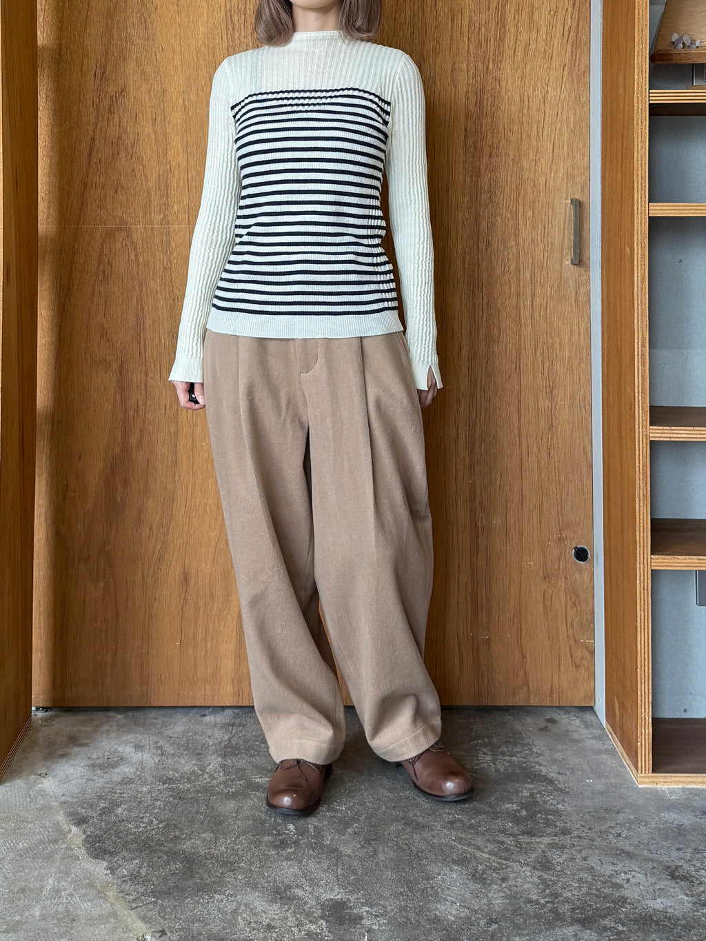 GASA*/ 存在すること ニットプルオーバー (off white × navy border)