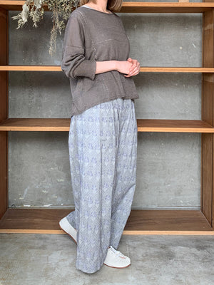 【SALE】GASA*/  ギャザーワイドパンツ (gray × lavender)