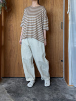 Vlas Blomme / Smoky Color Linen Plainstitch ボーダーワイドTシャツ (Beige)