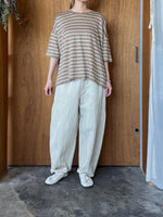Vlas Blomme / Smoky Color Linen Plainstitch ボーダーワイドTシャツ (Beige)