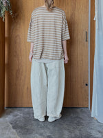 Vlas Blomme / Smoky Color Linen Plainstitch ボーダーワイドTシャツ (Beige)