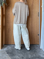 Vlas Blomme / Smoky Color Linen Plainstitch ボーダーワイドTシャツ (Beige)