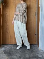 Vlas Blomme / Smoky Color Linen Plainstitch ボーダーワイドTシャツ (Beige)