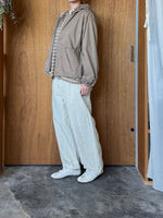Vlas Blomme / Smoky Color Linen Plainstitch ボーダーワイドTシャツ (Beige)