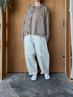 Vlas Blomme / Smoky Color Linen Plainstitch ボーダーワイドTシャツ (Beige)