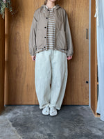 Vlas Blomme / Smoky Color Linen Plainstitch ボーダーワイドTシャツ (Beige)
