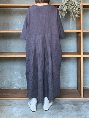 【SALE】tumugu / リネンキャンバス ワンピース（CHARCOAL）