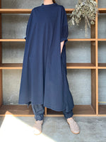 【SALE】UNIVERSAL SEVEN / USAコットン リネンコンボギャザースリーブOB（ネイビー）