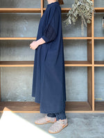 【SALE】UNIVERSAL SEVEN / USAコットン リネンコンボギャザースリーブOB（ネイビー）