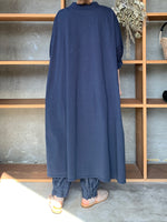 【SALE】UNIVERSAL SEVEN / USAコットン リネンコンボギャザースリーブOB（ネイビー）