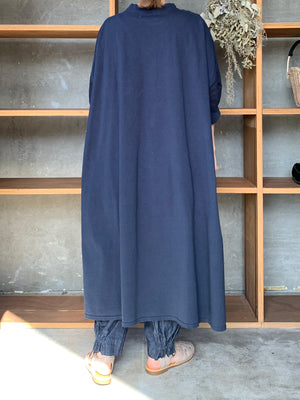【SALE】UNIVERSAL SEVEN / USAコットン リネンコンボギャザースリーブOB（ネイビー）