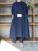 【SALE】UNIVERSAL SEVEN / USAコットン リネンコンボギャザースリーブOB（ネイビー）