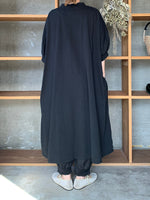 【SALE】UNIVERSAL SEVEN / USAコットン リネンコンボギャザースリーブOB（クロ）