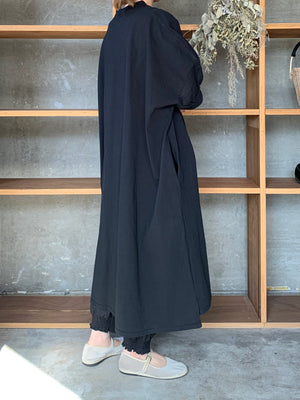 【SALE】UNIVERSAL SEVEN / USAコットン リネンコンボギャザースリーブOB（クロ）