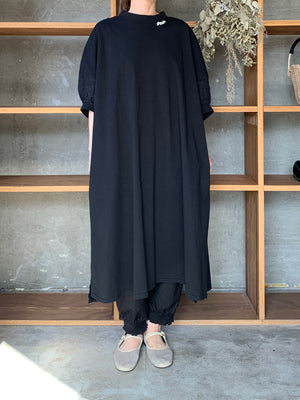 【SALE】UNIVERSAL SEVEN / USAコットン リネンコンボギャザースリーブOB（クロ）