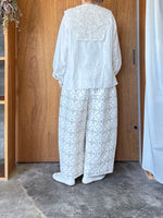 【予約】qiri / patchwork jacquard gather pants (ecru mix)