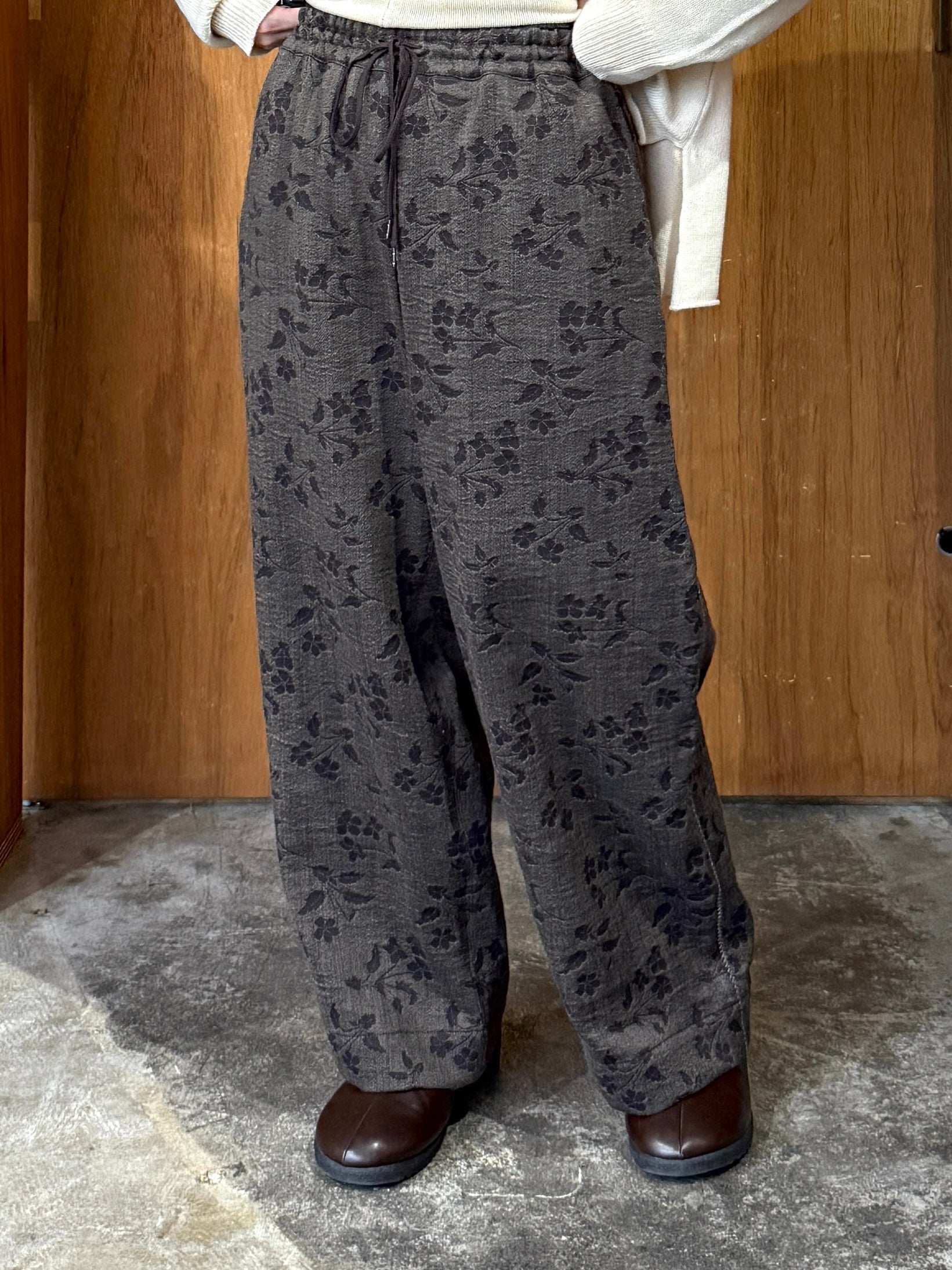 qiri / flower tale gather wide pants (ブラウン)